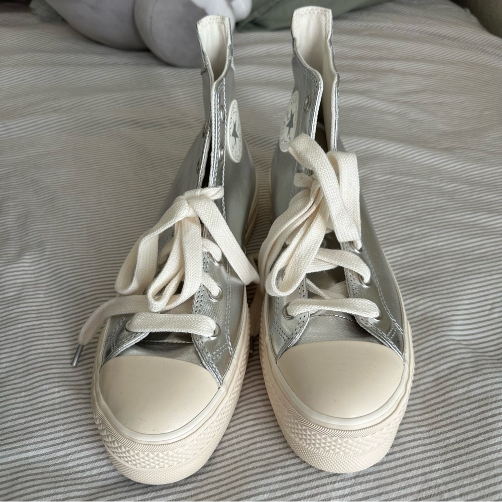 Converse Metallic Silver High-Top Platform Sneakers